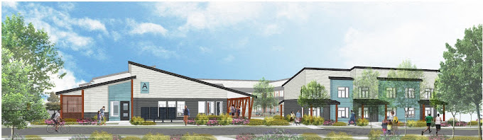 a rendering of a group of houses on a street